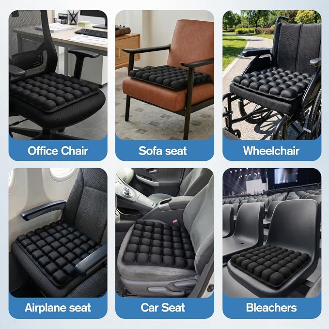 Sondour Travel Cushion Airplane Seat for Long Flights,42 Airbags Cushion | Press-Type Inflatable Wheelchair Seat Cushion for Car,Office,Stadium,Ergonomic Comfort Support Pressure Relief-Black - Image 7