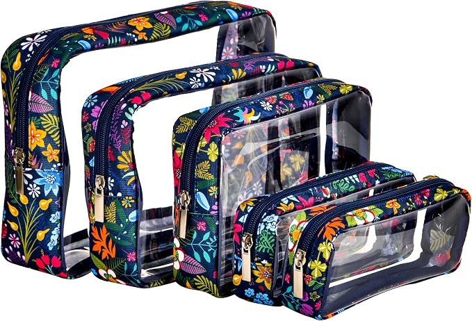 Remobia Hicol TSA Approved 5-Piece Diaper Bag Organizer Pouch Set Clear Waterproof TPU Kids Toiletry Storage Set Travel Packing Clutch Cube Bags for Baby Nursing(Flower) by Remobia+Hicol