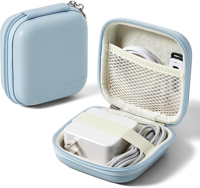 Portable Charger Case, Tech Pouch Travel Organizer, M, Blue | Hard Shell Electronic Storage for MacBook Power Adapter, Charging Cords, USB Drives, Power Bank Laptop Accessories by Linpr