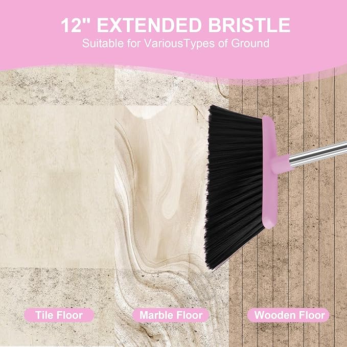Pink Broom and Dustpan Combo Set, 51" Long Handle Broom with Mini Set | Mini Set for Tables, Kitchens & Tight Spaces, Built-in Comb Dustpan, Foldable Space-Saving Storage, Multi-Surface Use - Image 6