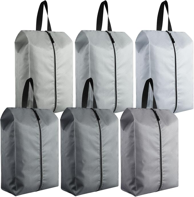 6 Pcs Travel Shoe Bags with Zipper Nylon Portable Waterproof Suitcase Shoe Organizer Packing for Golf(L,Gray) by Bulyoou