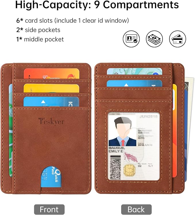 Teskyer Slim Minimalist Wallet for Men, RFID Front Pocket Card Holder | Ultra Slim Front Pocket Design, 8 Card Slots, RFID Protection, Smooth Faux Leather for Everyday Carry - Image 3