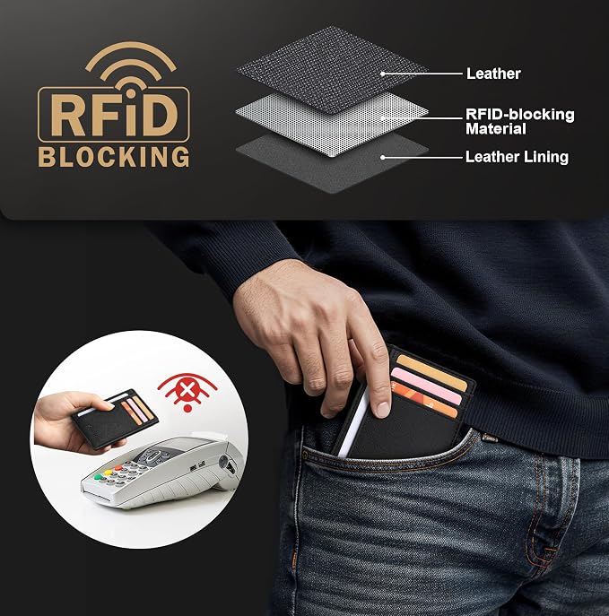 Travelambo Slim Wallet Front Pocket Minimalist Leather RFID Blocking Medium Size - Image 5