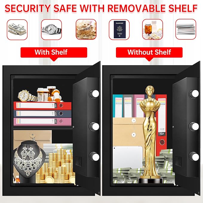 3.5 Cuft Large Safes for Home Use Water and Fireproof, Digital Security Fire Safe Box with Programmable Keypad, Key Lock & Removable Shelf, Anti-Theft Document Safe for Money, Medicine and Valuables - Image 4