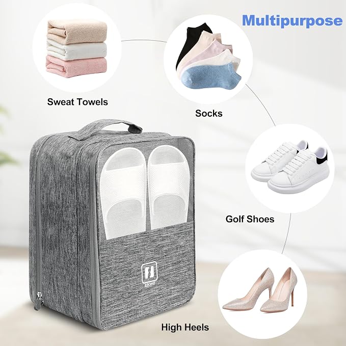 Shoe Bags for Travel,Holds 3 Pairs of Shoes,for Travel&Daily Use | Large Capacity Travel Shoe Bag,Golf Shoe Bag,Portable Dance Shoe Storage Pouch,Sneaker Storage Bag(Grey) - Image 7