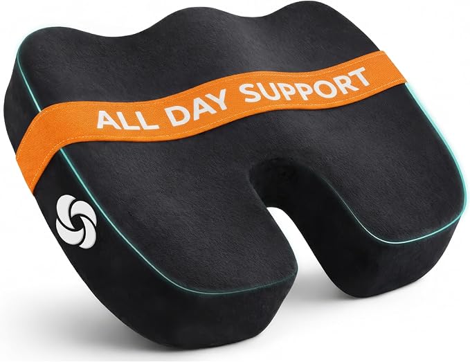 Samsonite Memory Foam Seat Cushion – Ergonomic Cushion for Office Chair, Tailbone Pressure Pad, Coccyx Support for Sciatica, Supportive Seat for Car, Desk, and Gaming Chairs, Black by Samsonite