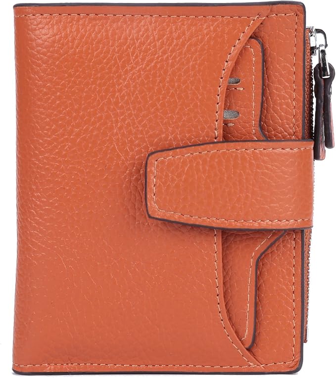 Women's RFID Blocking Leather Small Compact Bi-fold Zipper Pocket Wallet Card Case Purse with id Window by AINIMOER
