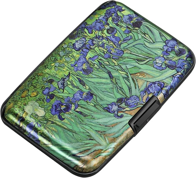 Mini RFID Aluminum Wallet Credit Cards Holder Business Card Case Metal ID Case for Men Women(Iris Flower) by ELFISH