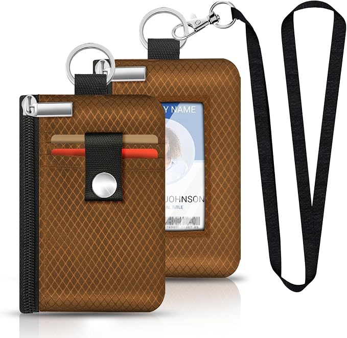 Minimalist RFID Blocking Small Wallet with ID Window,WaterResistant Zip Id Case Wallet with Lanyard Keychain for Cards,Cash,Travel,Women,Men (Brown) - Image 6