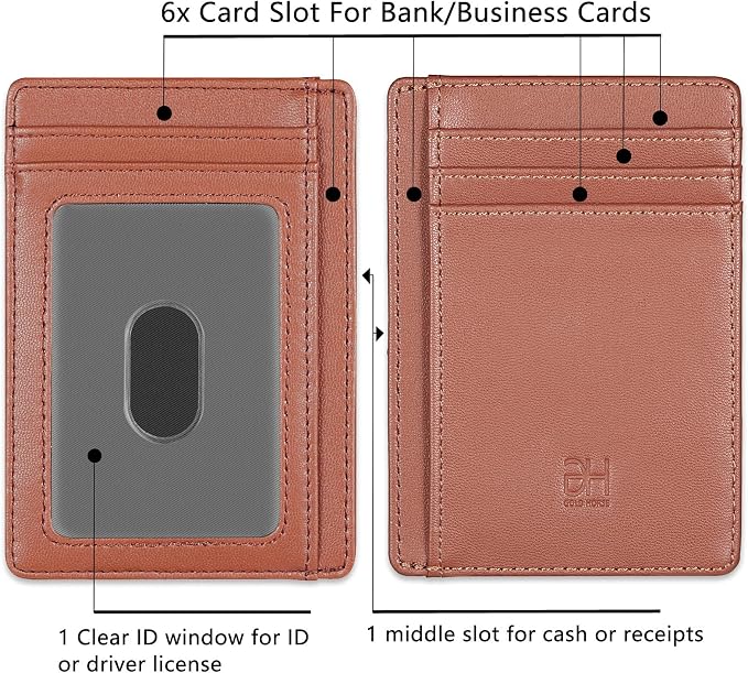 GH GOLD HORSE Slim RFID Blocking Card Holder Minimalist Leather Front Pocket Wallet for Women | Slim - Image 2