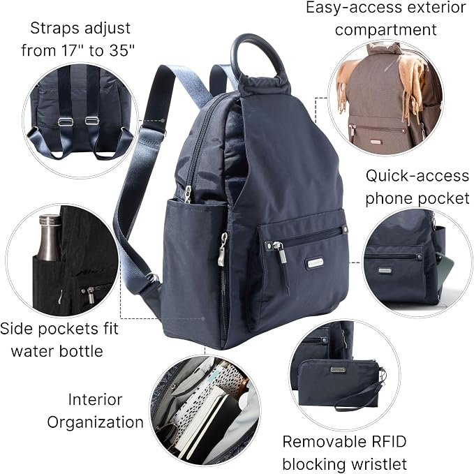 Baggallini All Day Backpack with RFID Phone Wristlet - Lightweight Travel Backpack for Women - Image 3