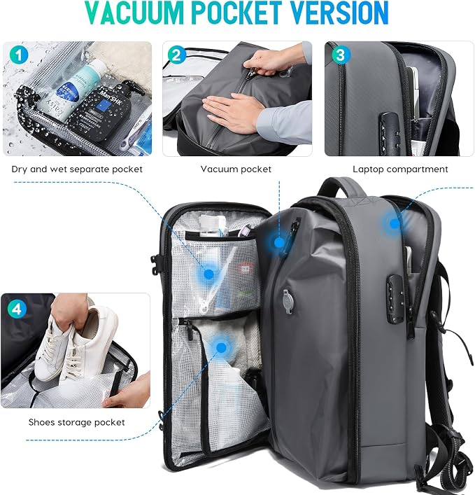 BANGE Travel Backpack with Vacuum Pocket and TSA lock version can hold 15.6 inch Laptop suitable Overnight Flight Approved Anti-theft Bag - Image 3