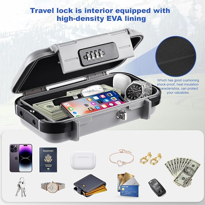 Portable Safe Box with Code, [Waterproof Anti-Theft ]Travel Safe, Combination Security Case Lock Box with Removable Wire Rope, for Home, Cars, Office, Vacation (Grey) - Image 6