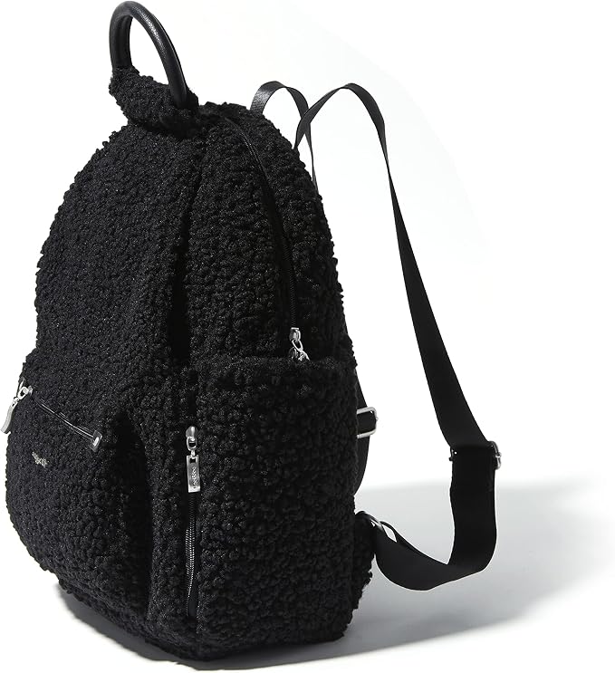 Baggallini Womens All Day Backpack With RFID Phone Wristlet, Black Faux Shearling - Image 12