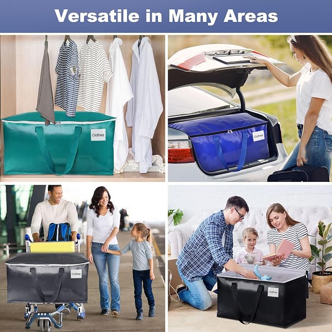 StorageRight Moving Bags, Moving Boxes, 93L 6-Pack Sotrage Bags, 4 Colors | Heavy Duty Storage Bins with Lids, Zipper, Reinforced Handles, Tag Pocket, Foldable Moving Supplies for Collge, Dorm,Travel - Image 7