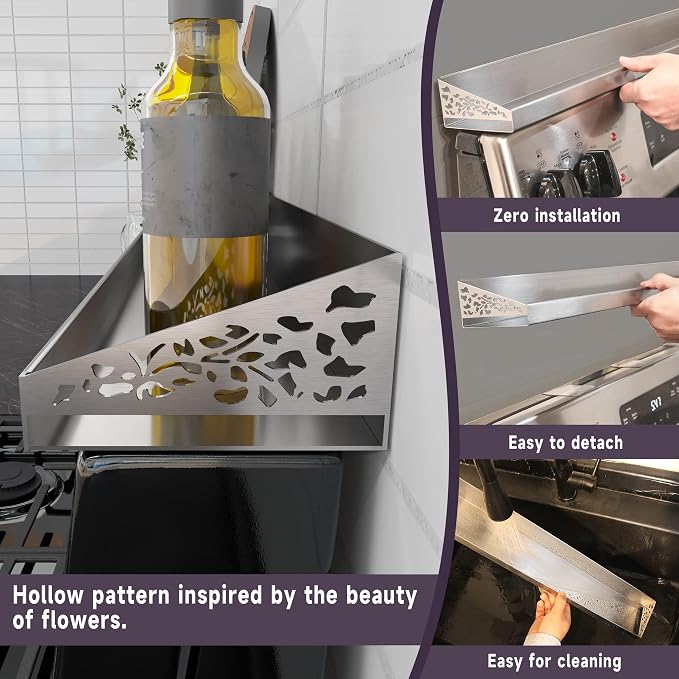 STUTOV 30" Magnetic Stove Top Shelf – Stainless Steel Spice Rack and Seasoning Organizer – Kitchen Shelf for Back of Stove – Over Stove Rack and Storage Organizer - Image 4