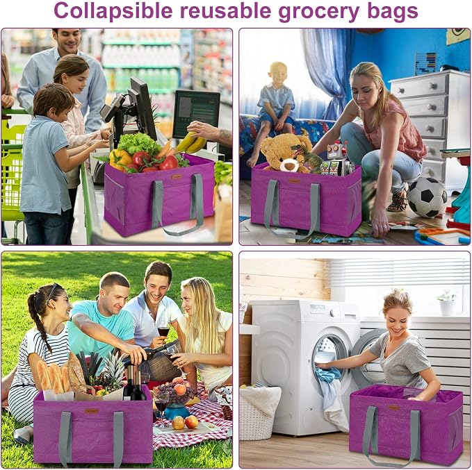 WONDAY RoseRed Foldable Utility Tote Bag, Reusable Grocery Bag | 22x11x13in, holds 50lbs, 600D Oxford fabric with PP board bottom, folds flat, side panels only, not self-standing - Image 7