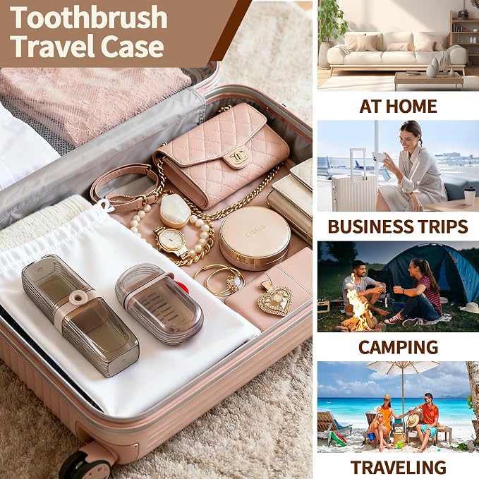 2Pcs Toothbrush Travel Case & Travel Soap Holder Dish Tray, Portable Clear Toothbrush Holders with Cover Leakproof Bar Soap Holder for Traveling School Camping Business Trip Bathroom - Image 3