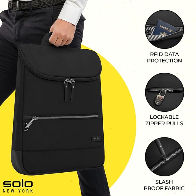 Solo New York Backpack for Women - Carry On Bookbag for Travel & Work, Fits 14.1" Computer, RFID Protection, Lightweight Bag with Laptop Sleeve, Slash Proof - Stealth Hybrid, Black - Image 2