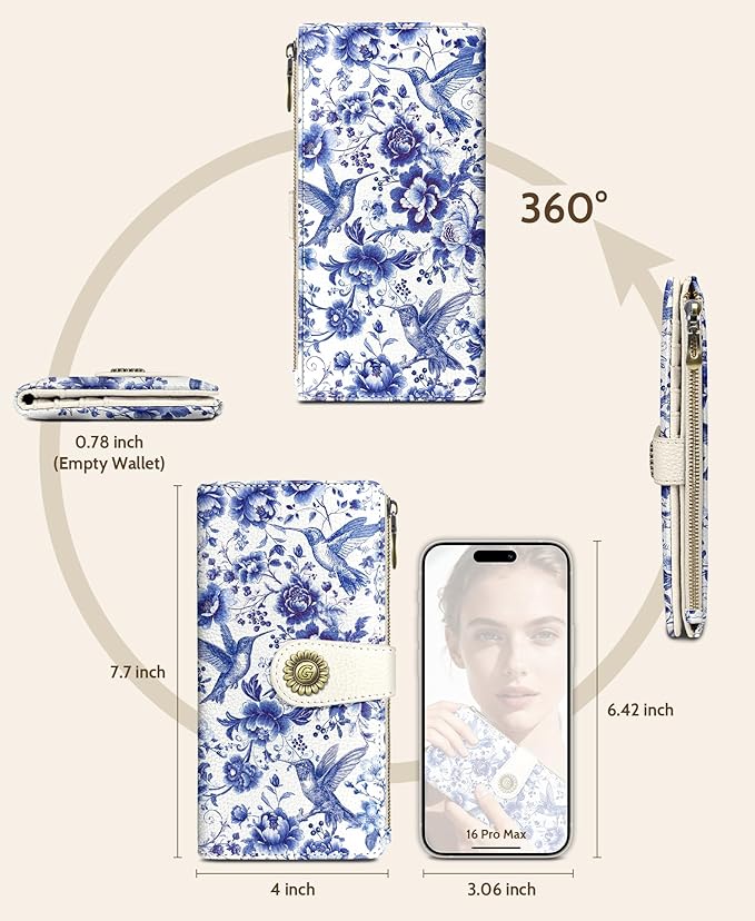 GIANCOMICS Hummingbirds Womens Wallet RFID Flower Credit Card Holder Bifold | Billfold, Cute Cash Purse, Travel Zipper Coin Pocket, Compact Clutch, PU Leather, ID Window, 11 Card Slots, Ladies Gift Woman - Image 5