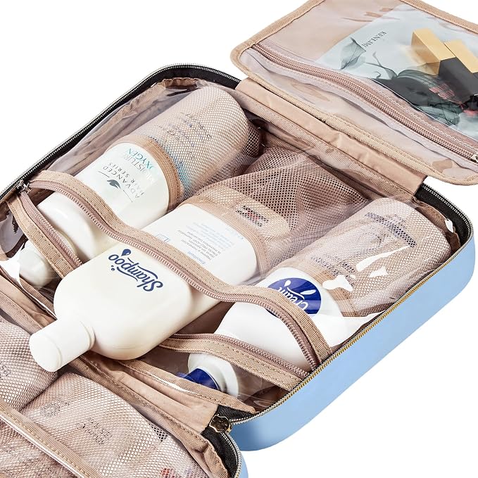 NISHEL Travel Toiletry Bag for women, Portable Hanging makeup Organizer | for Travel-Sized Shampoo, Conditioner, Brushes Set, makeup Accessories, Large Size, Placid-Blue - Image 6