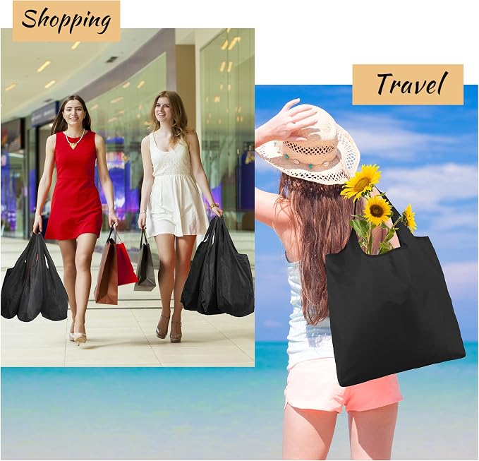 BeeGreen Black Tote Bag Shopping Bags for Groceries & Reusable Grocery Bag Heavy Duty, Large Tote Bag for Women, Foldable 6 Pack Gift Bags With Handles, Cute Cloth Washable for Holiday Travel & Bulk - Image 7