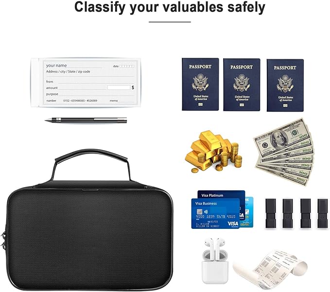 ENGPOW Small Fireproof Storage Organizer Case with Lock, 9”x 5.3”x 3.7” | Money Safe Wallet Carrying Bag with Multi-Pocket, Portable Home Travel for Cash,Card,Passport,Coin,Check,Bill,Soft Box,Black - Image 4