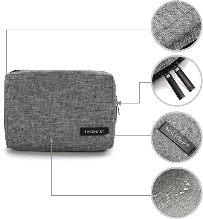 BAGSMART Electronics Organizer Travel Case, Small Cord Bag for Travel Essentials, Tech bag for Men Women, Cable Organizer for Phone, SD Card, Grey - Image 5