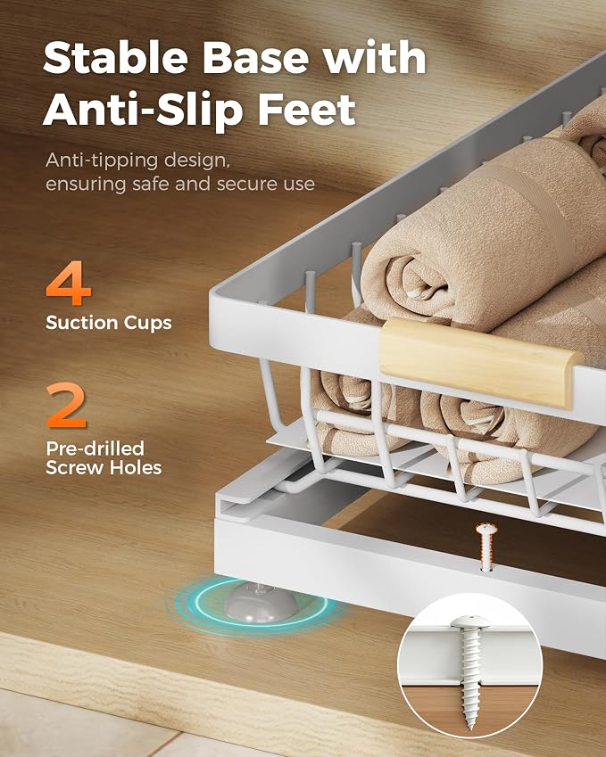 3-Pack 2-Tier Height Adjustable Under Sink Organizer, White | Multi-purpose metal storage shelf with sliding shelves for kitchen, bathroom, pantry & laundry cabinet - Image 7