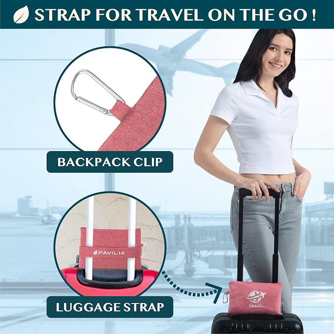 PAVILIA Soft Travel Blanket, Compact Airplane Blanket in Bag, Portable Blanket Pillow Set, Lightweight and Packable Plane Flight Car Trips Travel Home Office Gift Accessories, Pink, 65x40 inches - Image 3