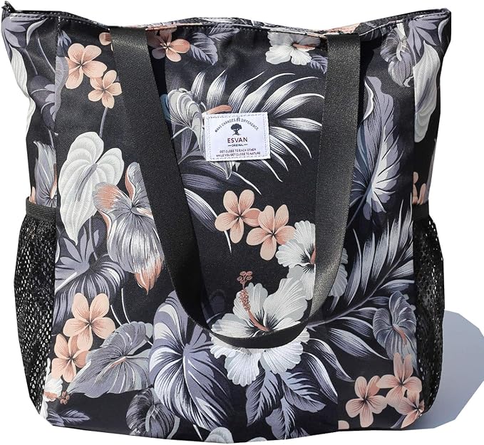 ESVAN Original Floral Water Resistant Large Tote Bag Shoulder Bag for Gym Beach Travel Daily Bags Upgraded by ESVAN