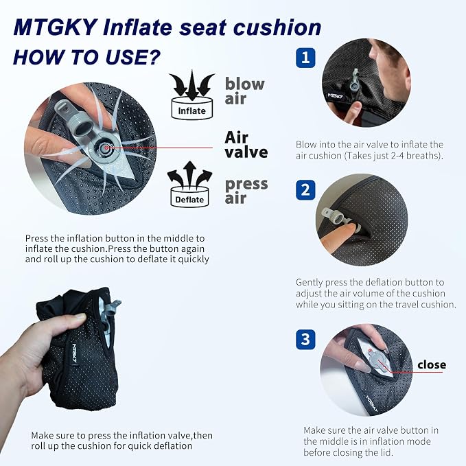 Travel Cushion for Airplane,Portable&Adjustable Air Seat Cushion,Inflatable Cushion for Travel,Coccyx Tailbone Pain Relief Chair Pad - Image 7