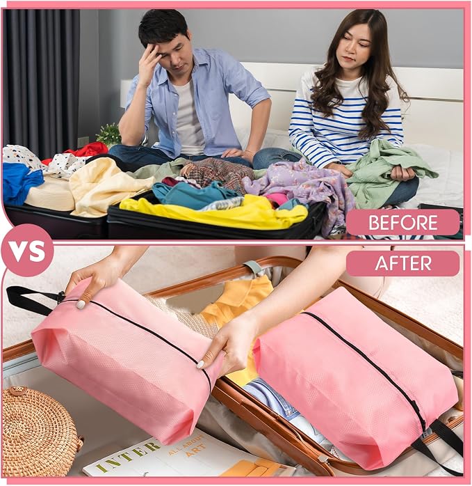 6 Pcs Travel Shoe Bags with Zipper Nylon Portable Waterproof Suitcase Shoe Organizer Packing for Golf(L,Pink) - Image 6