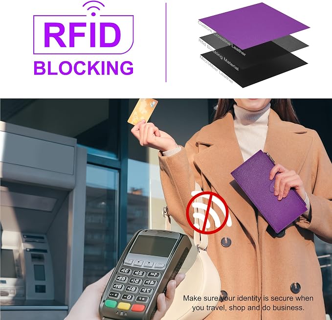 Travelambo RFID Wallet Women Large Size Bifold Multi Card Wallet Case with Zipper Pocke Credit Card Holder for Women - Image 3