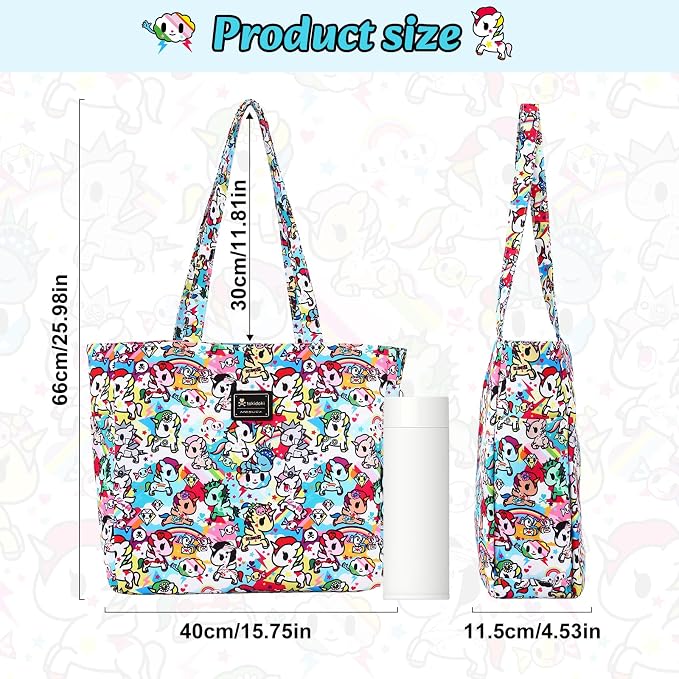 tokidoki Unicorno Foldable Tote Bag for Women, Canvas Tote Bags with Doll Portable Shoulder Handbag for school Work Travel - Image 6