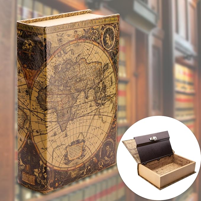 Barska Antique Map Book Safe with Key Lock – Hidden Diversion Lock Box with Magnetic Closure – Concealed Steel Compartment for Cash, Jewelry, Valuables – Home or Office Security Hidden Book Safe - Image 8