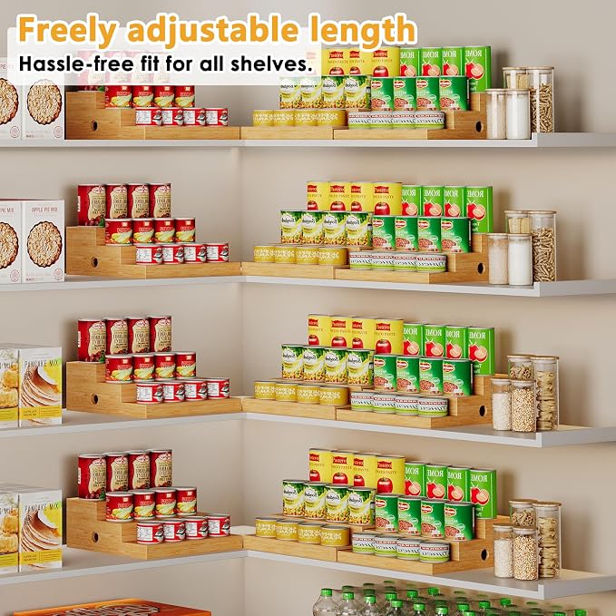 2-Pack Expandable Bamboo Can Organizer for Pantry Display, Holds 48 Cans | 3-Tier Adjustable Can Storage Holder, Soda & Canned Food Organizer Rack for Cabinets & Countertops (Patent Pending) - Image 4