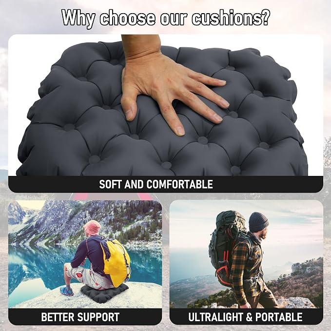 Inflatable Seat Cushion, Lightweight Stadium Seat Pad, Travel Air seat Cushion Anti-Slip for Airplane, Long Flights, Hiking, Climbing, Home and Camping, Compact Air Cushion,Two Pack Black - Image 4