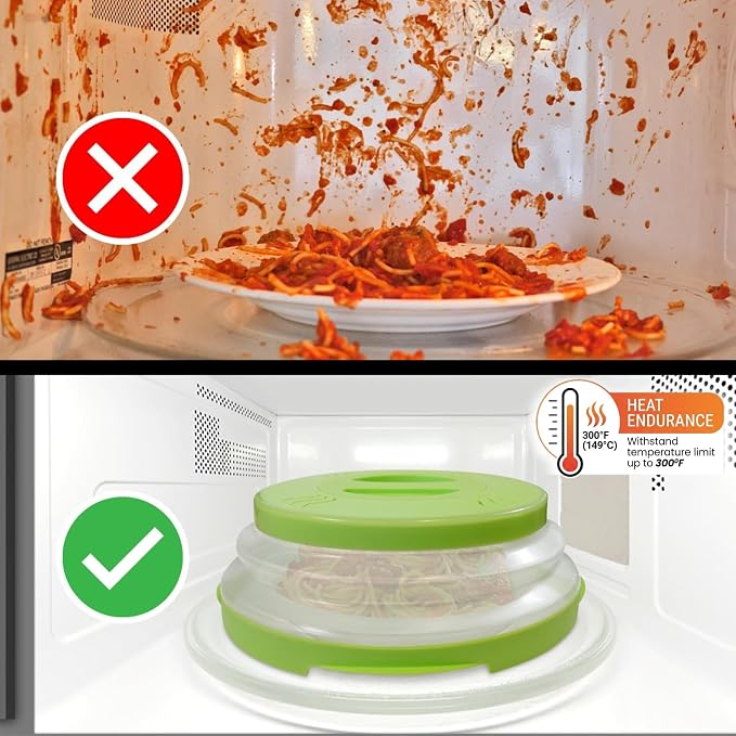 HOVER COVER Magnetic Microwave Splatter Cover - 12-Inch Collapsible - Green | High Power, Stronger Magnetic Grip, BPA-Free Lid, Vented Plate Guard with Steam Vents, Dishwasher Safe, Space-Saving Storage - Image 5