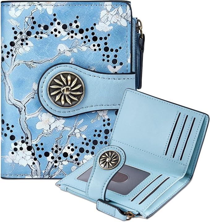 Tipmile Small Wallet Women Bifold RFID Blocking Card Holder Leather Wallets with Zipper Coin Pocket, White & Blue by Tipmile