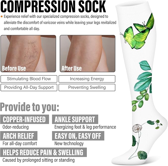 WITHYOU 3 Pairs Compression Socks for Women & Men 15-20 mmHg,Best Support for Nurses Running Hiking - Image 6