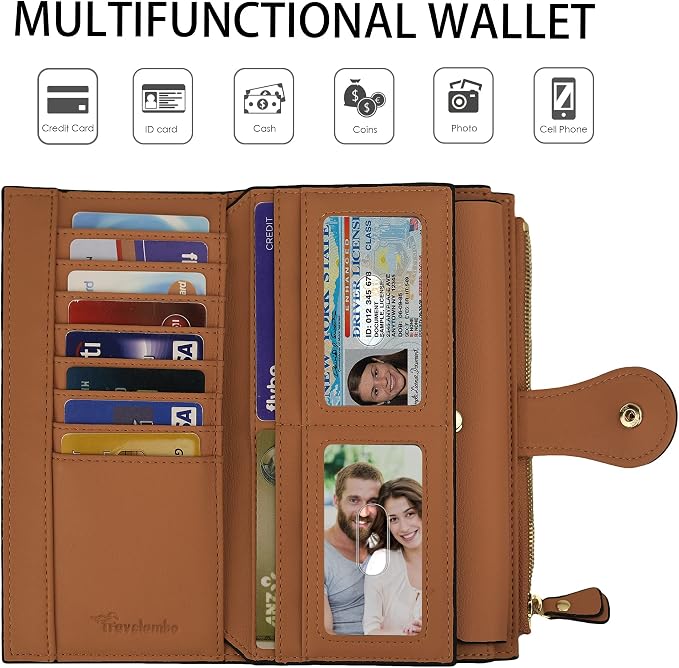 Travelambo Women's Wallet RFID Blocking Trifold Clutch Large Capacity Credit Card Holder Travel Purse - Image 3