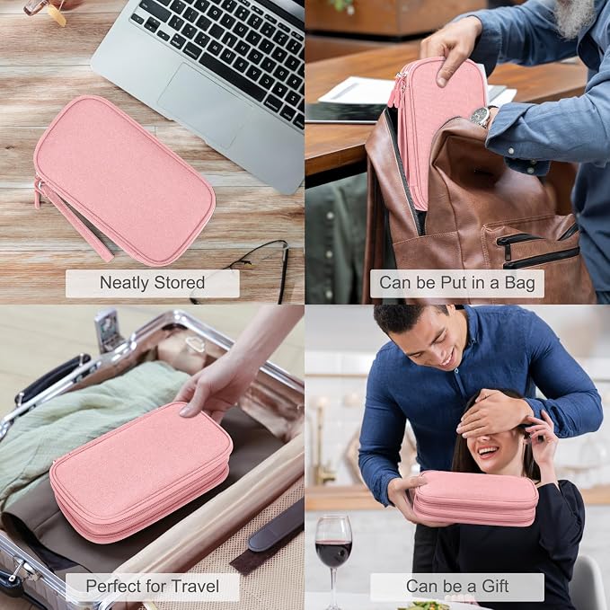 FYY Electronic Organizer, Travel Tech Pouch Bag, Medium, Pink | Wrist Strap, Waterproof, Double Layers Portable Electronics Travel Carrying Case for Cord, Charger, Daily Business Trips Use - Image 7