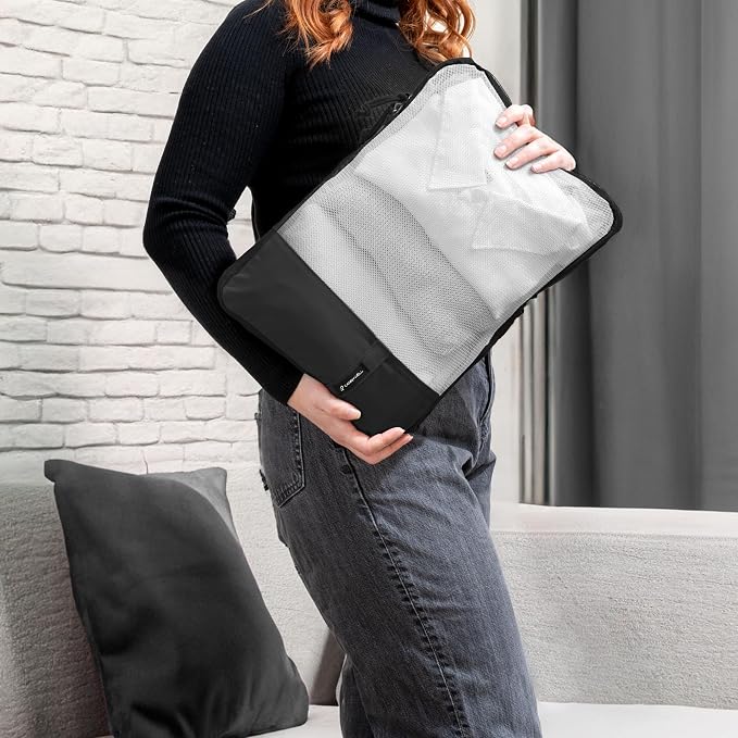(Not Made In China) 6pc Compression Packing Cubes For Travel, Suitcase and Luggage Space Saver Organizer Bags, Lightweight, Waterproof, Durable, Black - Image 5