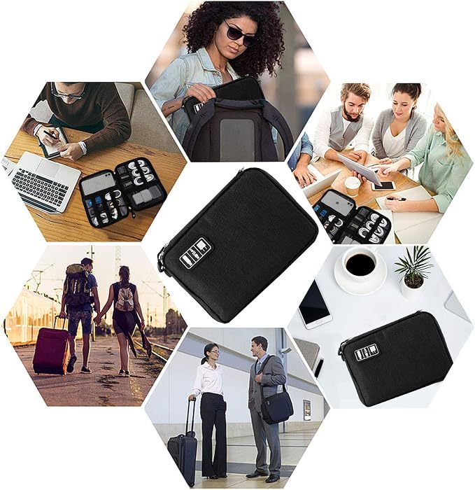 Travel Cable Organizer Bag Waterproof Portable Electronic Accessories Organizer for USB Cable Cord Phone Charger Headset Wire SD Card with 5pcs Cable Ties(Blue) - Image 6