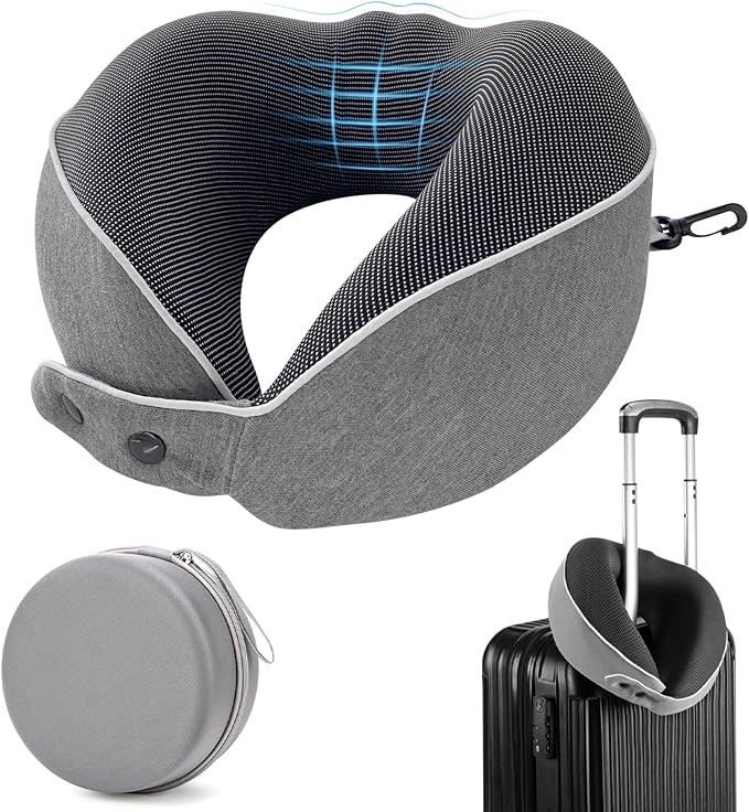 Memory Foam Neck Travel Pillow, Neck Pillow Airplane with Eye Mask & Ear Plugs, Designed for The Comfort of Travel & Office, Travel Pillow for Plane, Car, Home, Work， Grey by Unknown