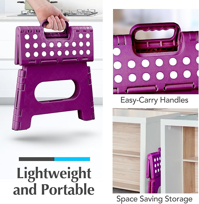 Handy Laundry Folding Step Stool 9 Inch, Purple, Non-Slip Holds 300 lbs | 9 Inch, Purple, Foldable Collapsible Step Stool, Non-Slip, Holds 300 lbs, Kitchen Bathroom Bedroom, Adults - Image 6