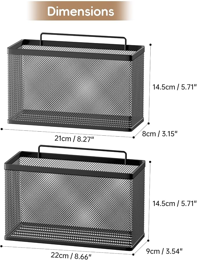 Adhesive Cabinet Door Organizer, 2 Pack Metal Baskets for Kitchen | No-Drill Wall Mounted, Holds Up to 8.8 lbs, for Pantry, Under Sink, Laundry Room & Bathroom Space Saving Storage Caddy - Image 7