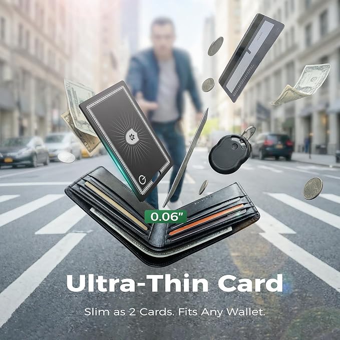 [3-Pack] 1 Wallet Tracker Card & 2 Air Tracker Tags, Ultra-Slim 0.07in Smart Finder Compatible with Apple Find My (iOS Only), Rechargeable Item Locator for Keys,Wallet,Luggage,Passport,Backpack - Image 2
