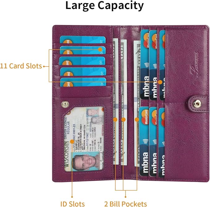 Ultra Slim Thin Leather Women Wallet RFID Blocking Credit Card Holder Bifold Long Ladies Billfold - Image 5